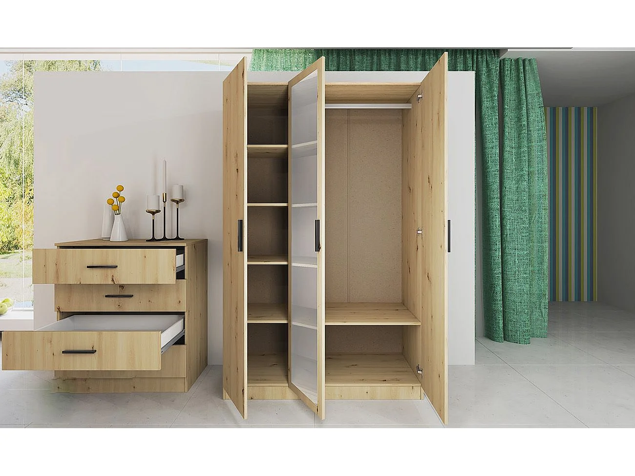 Camera da letto completa 160x200cm colore rovere CDLI40