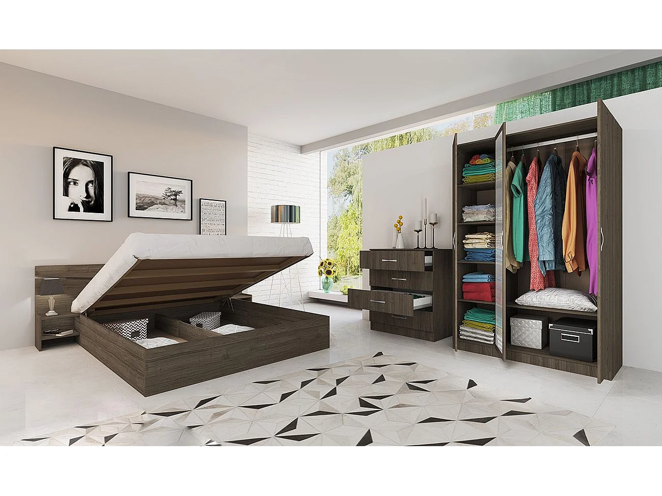 Camera da letto completa 160x200cm colore noce CDLI40