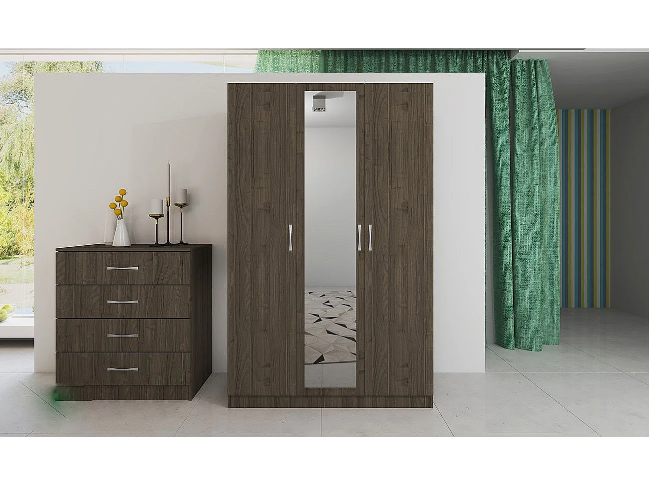 Camera da letto completa 160x200cm colore noce CDLI40