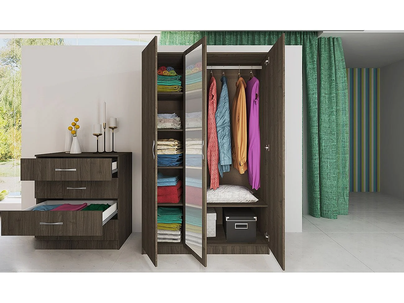 Camera da letto completa 160x200cm colore noce CDLI40