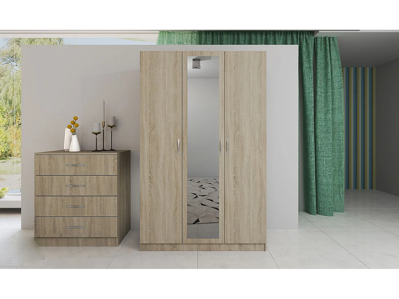 Camera da letto completa 160x200cm colore rovere chiaro CDLI40