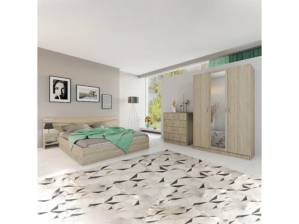 Camera da letto completa 160x200cm colore rovere chiaro CDLI40