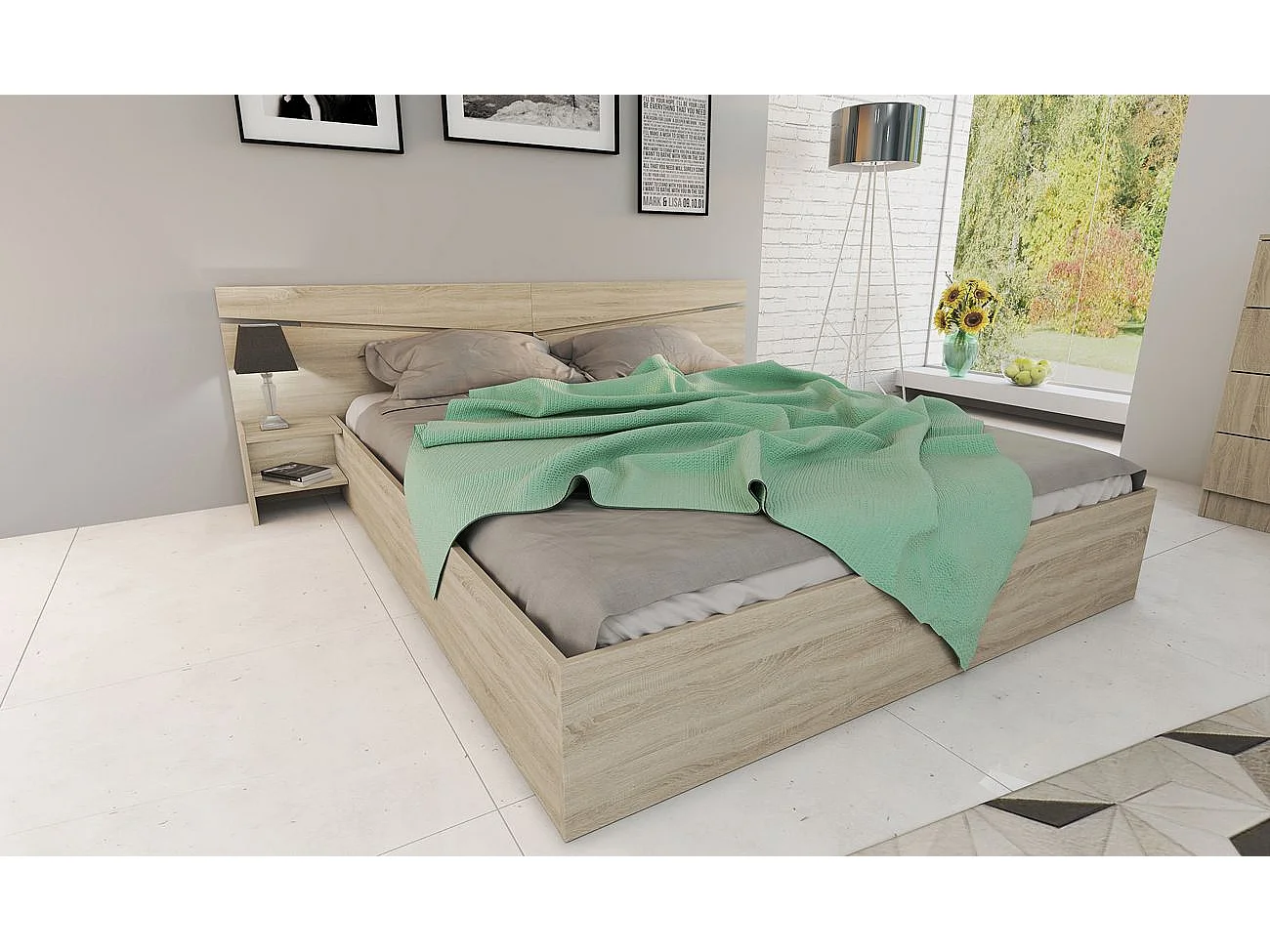 Camera da letto completa 160x200cm colore rovere chiaro CDLI40