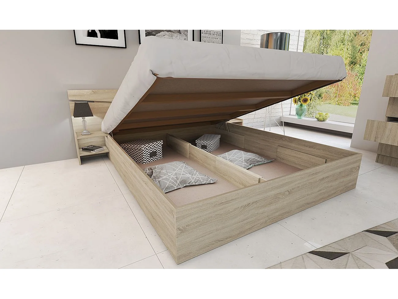 Camera da letto completa 160x200cm colore rovere chiaro CDLI40