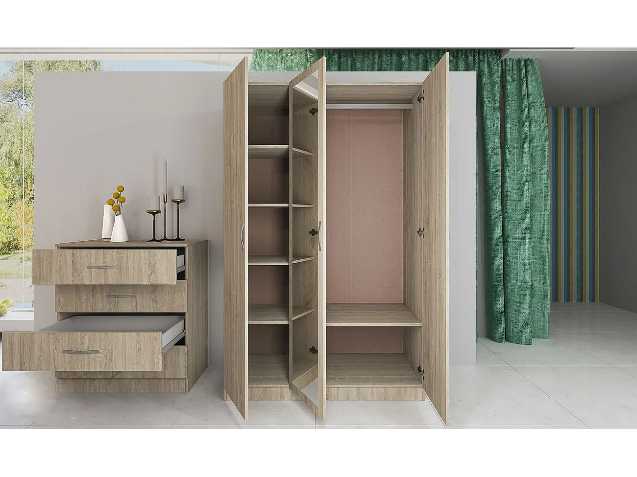 Camera da letto completa 160x200cm colore rovere chiaro CDLI40