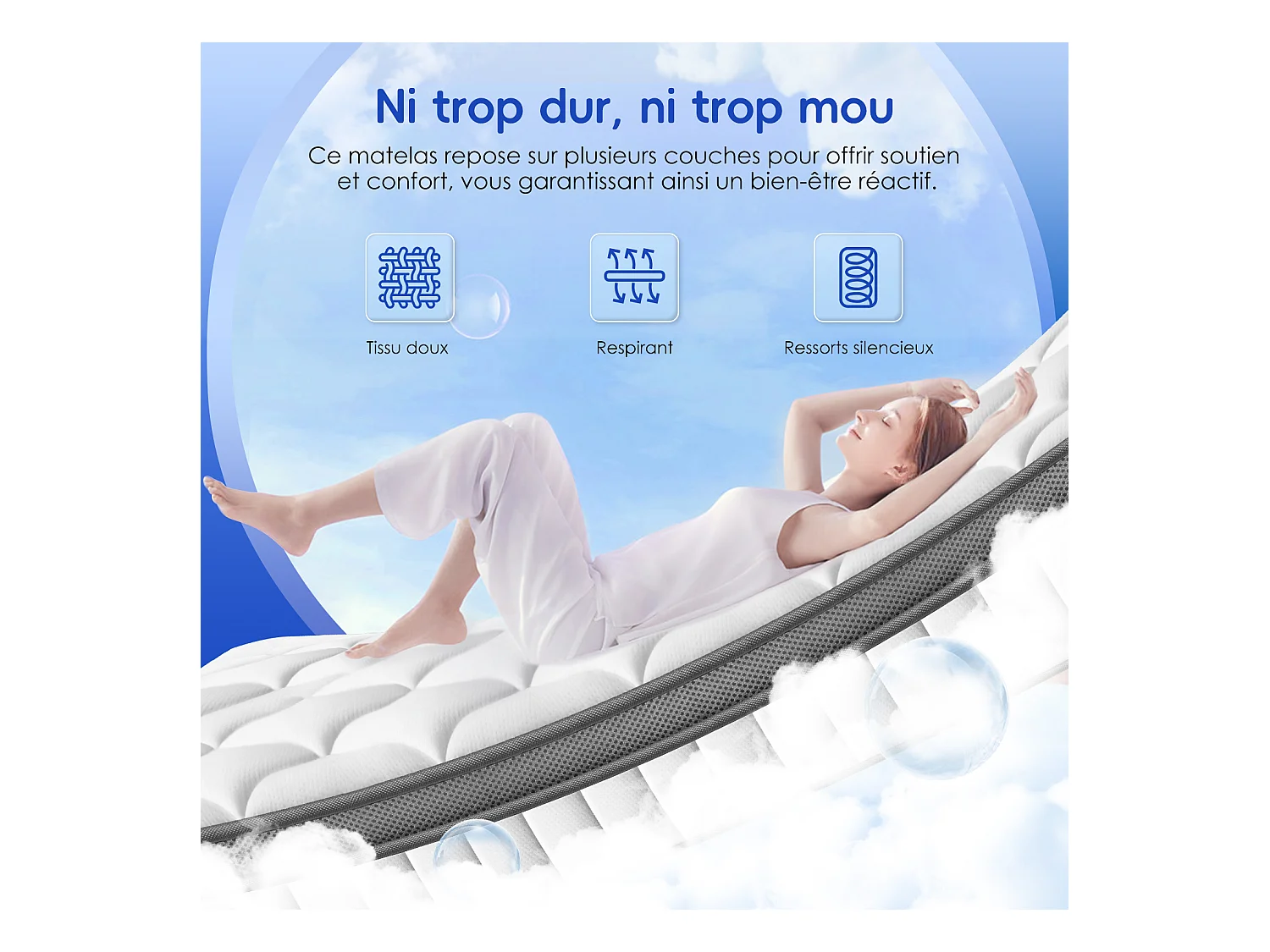 Matelas 90x200 - épaisseur 25cm - luxe matelas de lit d'adulte et d'enfant - matelas à mémoire de forme - 7 zones de confort mousse mémoire adaptative