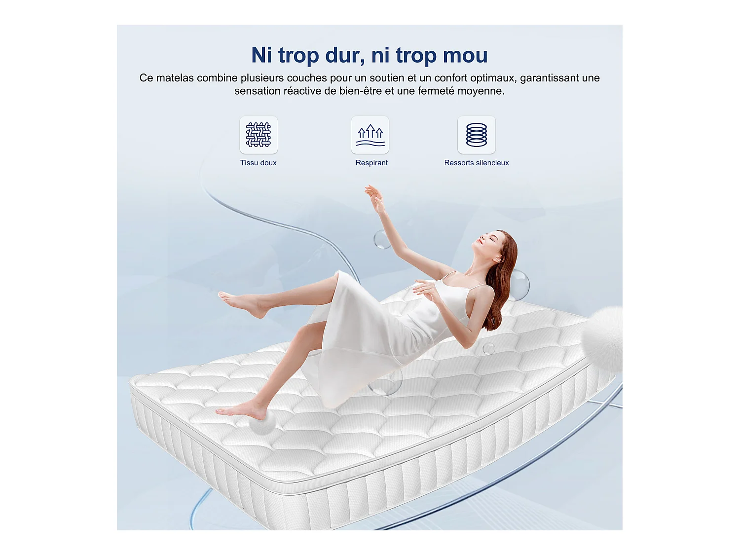 Matelas 90x200, Matelas à Ressorts Ensachés Indépendant en Mousse à Mémoire de Forme 25cm d'Épaisseur pour Adultes et Enfants, Matelas 1 Personne Fermeté Moyenne