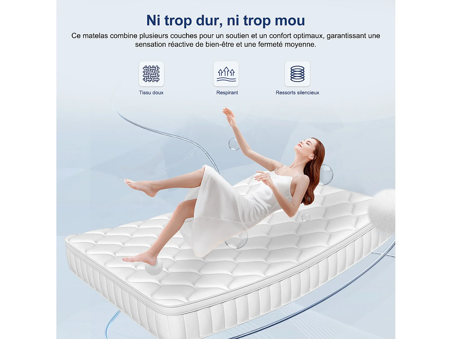 Matelas 90x200 cm, Matelas à Ressorts Ensachés Indépendant en Mousse à Mémoire de Forme 26cm d'Épaisseur pour Adultes et Enfants, Matelas 1 Personne Fermeté Moyenne