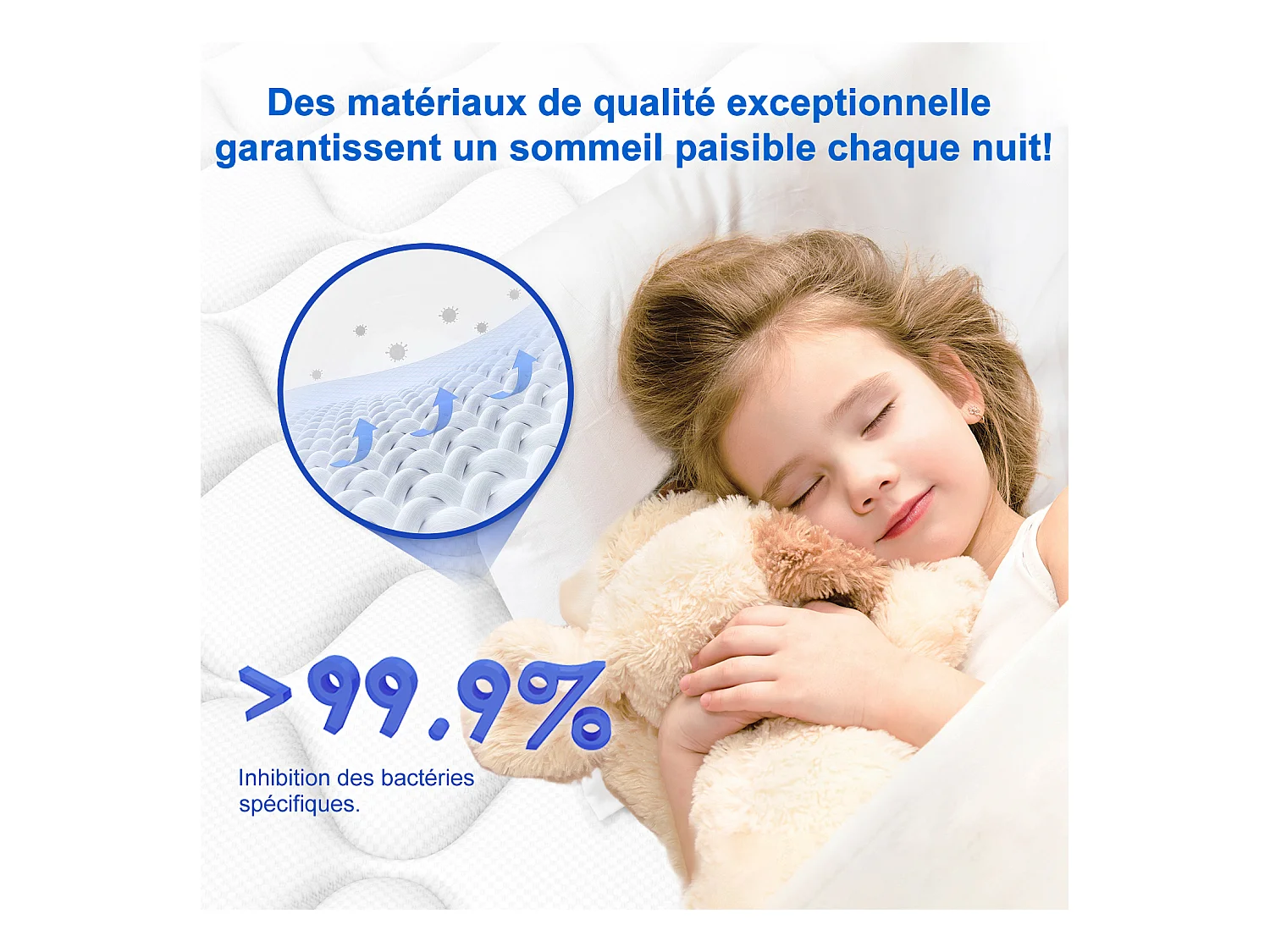 Hiazurm Matelas 140x200cm 9 couches de confort avec noyau à ressorts ensachés niveau de fermeté h3matelas 2 places à 7 zones hauteur 25cmhypoallergénique