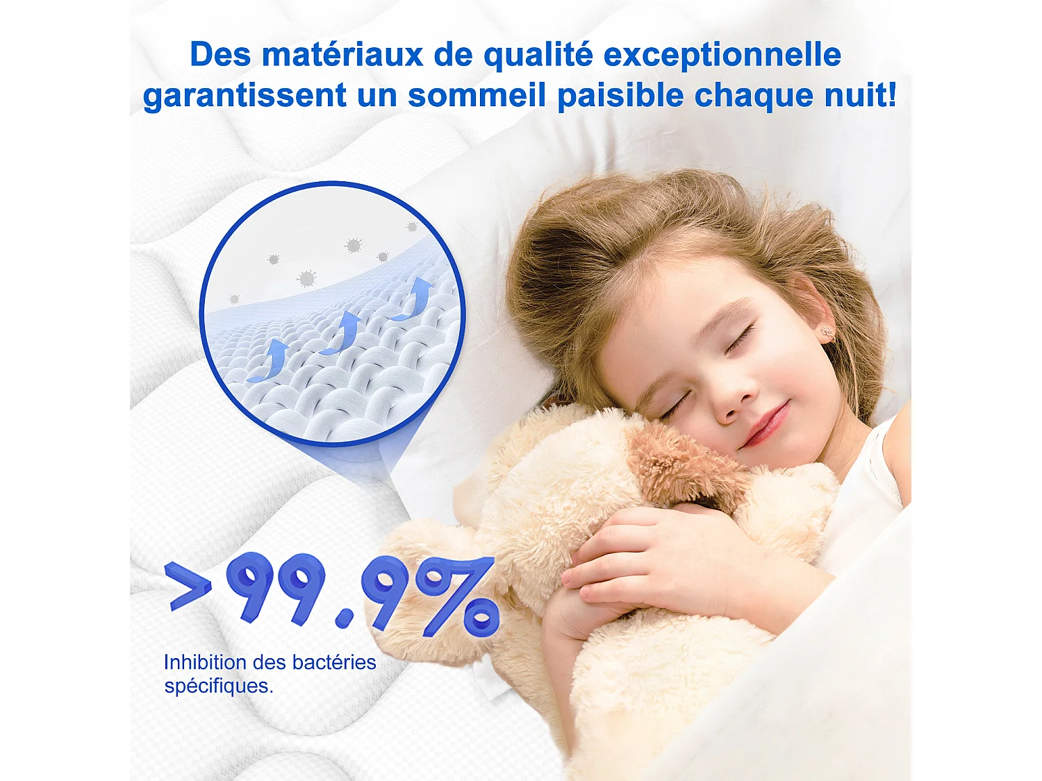 Hiazurm Matelas 140x200cm 9 couches de confort avec noyau à ressorts ensachés niveau de fermeté h3matelas 2 places à 7 zones hauteur 25cmhypoallergénique