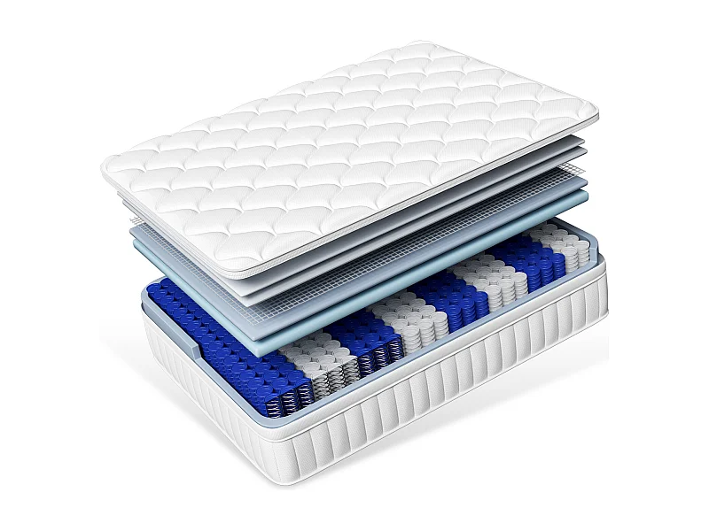 Matelas 140x200 cm – hauteur 25 cm 10 couches de confort matelas 2 places à ressorts ensachés h3 7 zones de soutien drap-housse en coton 100%