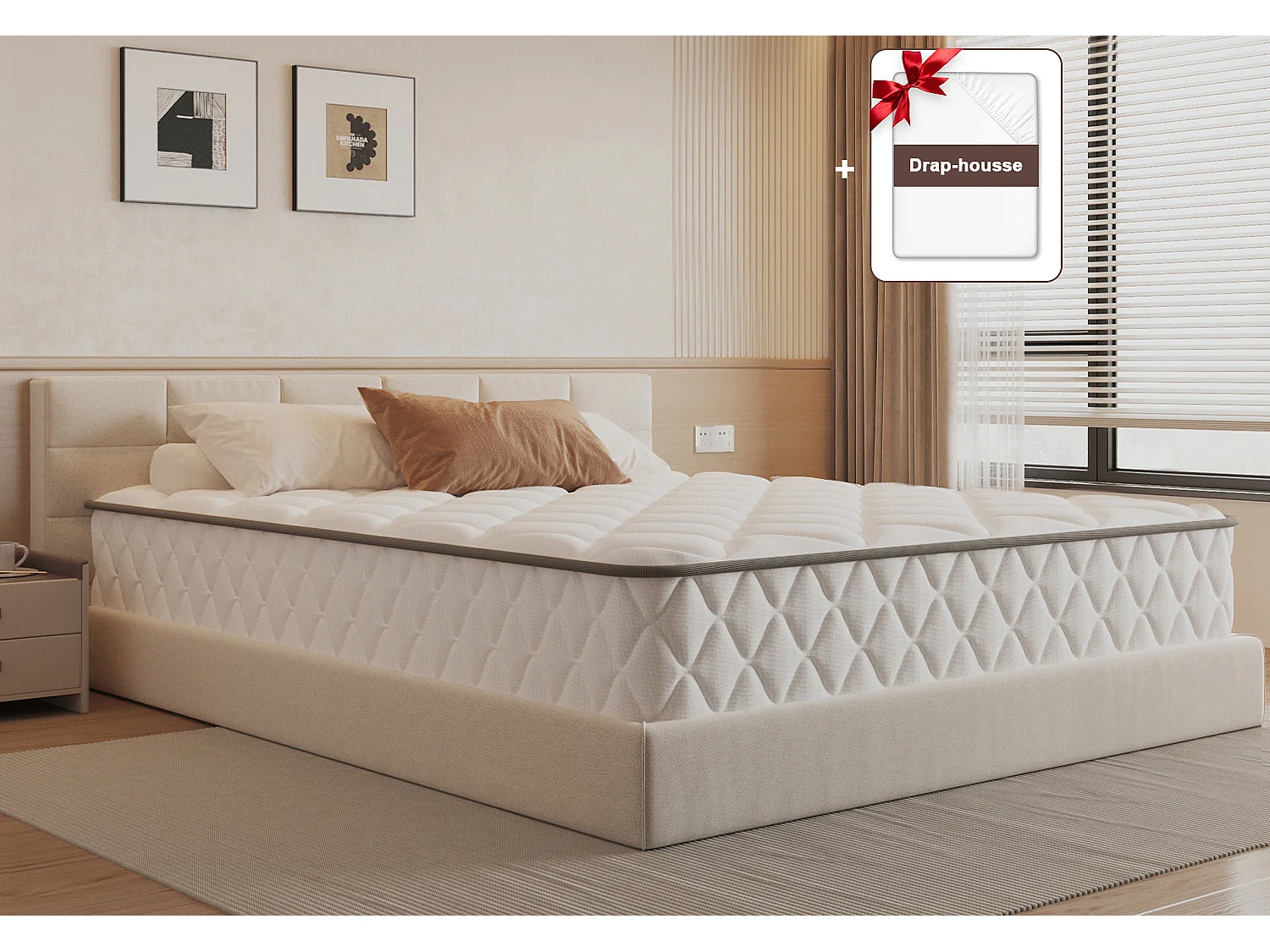 Matelas 90x200 cm Hauteur 22 cm / 10 Couches de Confort / Matelas 1 Place à Ressorts Ensachés H3 / 7 Zones de Soutien / Hypoallergénique et Anti-Acariens