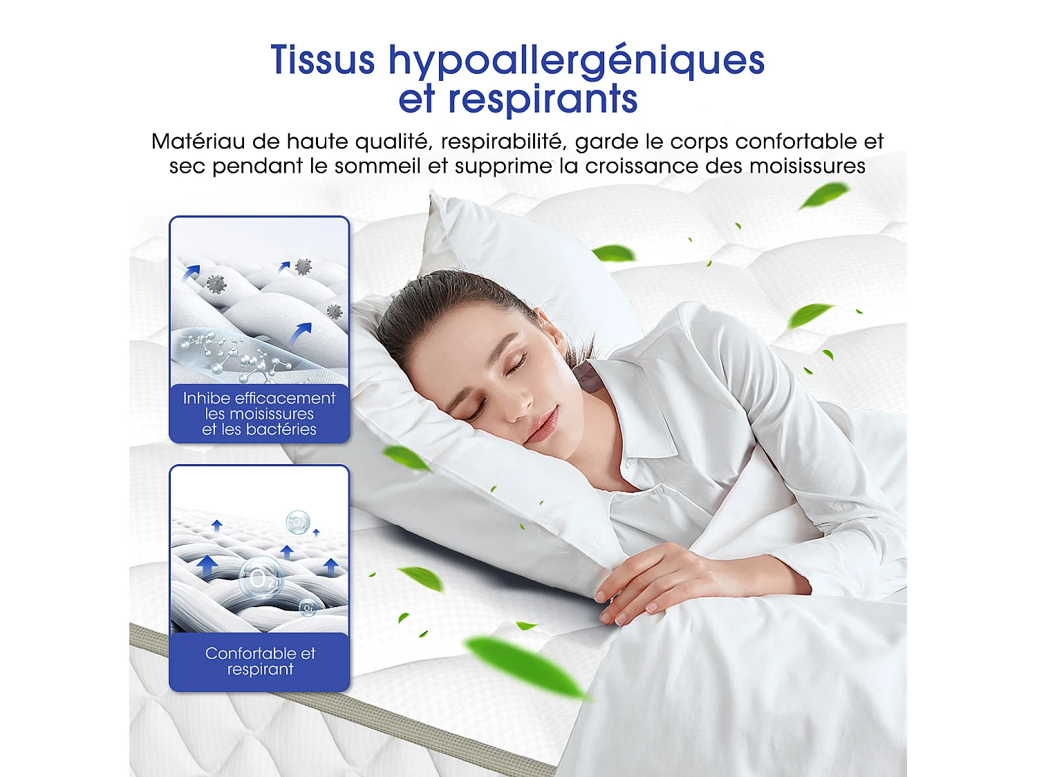Matelas 90x200 cm Hauteur 22 cm / 10 Couches de Confort / Matelas 1 Place à Ressorts Ensachés H3 / 7 Zones de Soutien / Hypoallergénique et Anti-Acariens