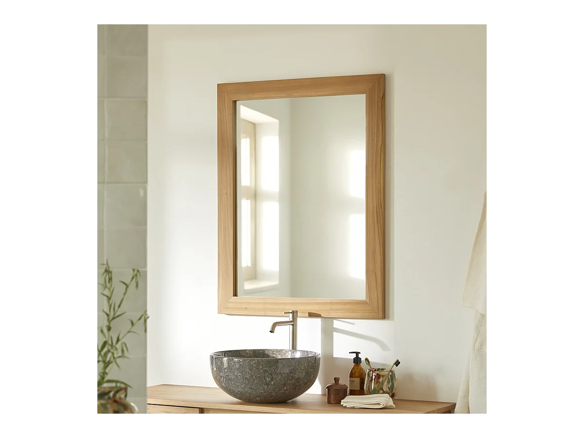 Spiegel Teak rechteckig 90 x 70 cm Wandspiegel Holz massiv neu Tikamoon