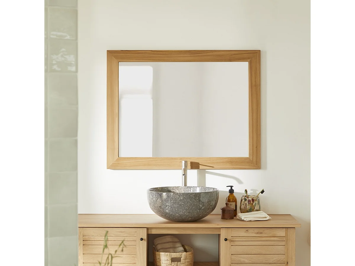 Spiegel Teak rechteckig 90 x 70 cm Wandspiegel Holz massiv neu Tikamoon