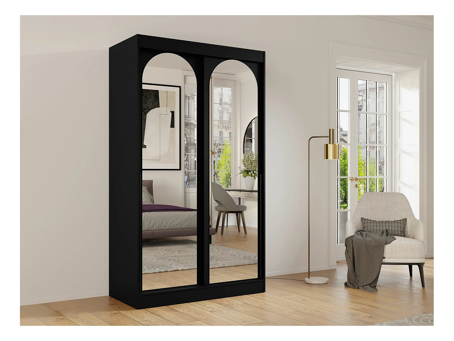 Armario Toledo 130, Negro, 216x120x65cm, Puertas de armario: Correderas