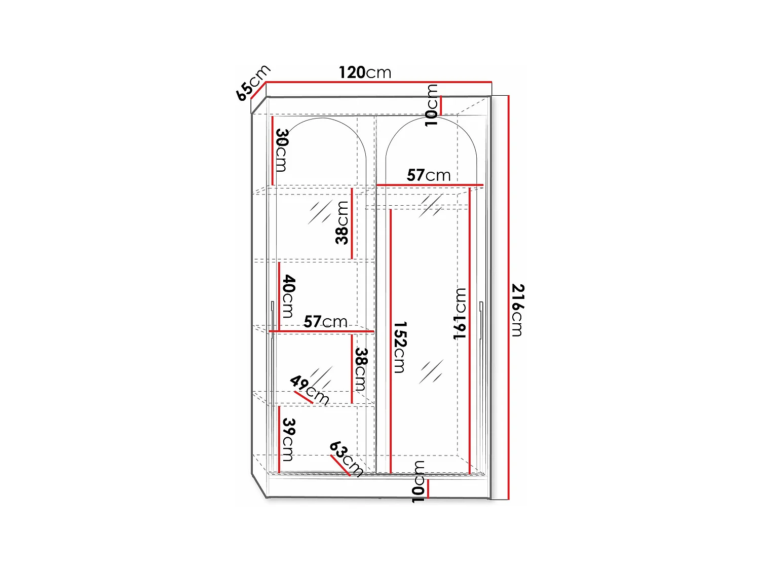 Armario Toledo 130, Negro, 216x120x65cm, Puertas de armario: Correderas