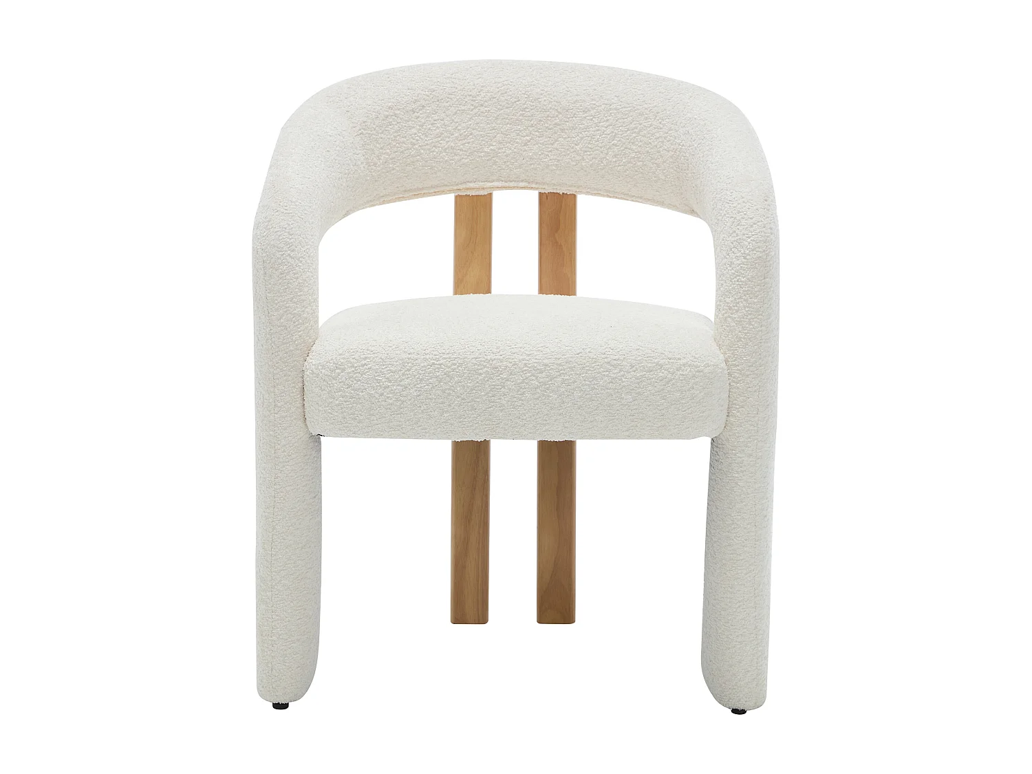 Chaise avec accoudoirs en tissu bouclette et bois d'hévéa - Blanc - NORETI