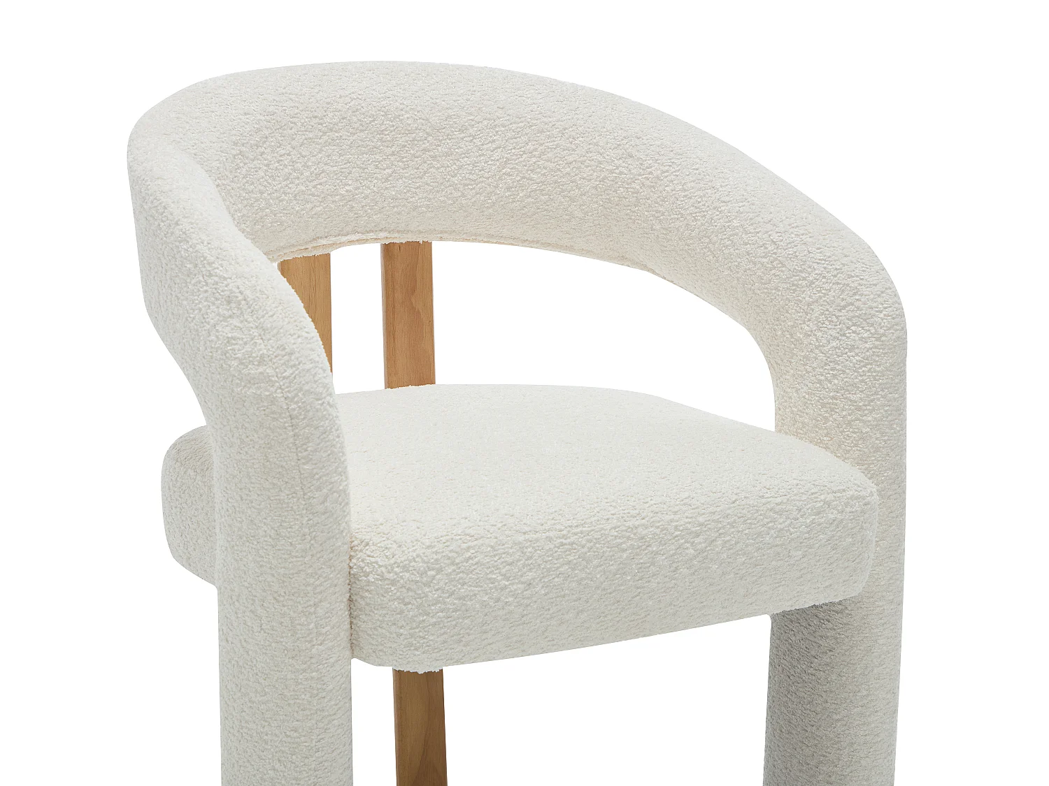 Chaise avec accoudoirs en tissu bouclette et bois d'hévéa - Blanc - NORETI