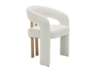 Chaise avec accoudoirs en tissu bouclette et bois d'hévéa - Blanc - NORETI