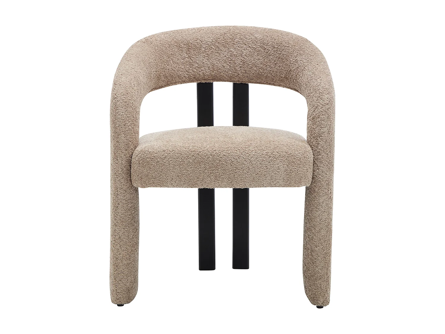 Chaise avec accoudoirs en tissu bouclette et bois d'hévéa noir - Taupe - NORETI