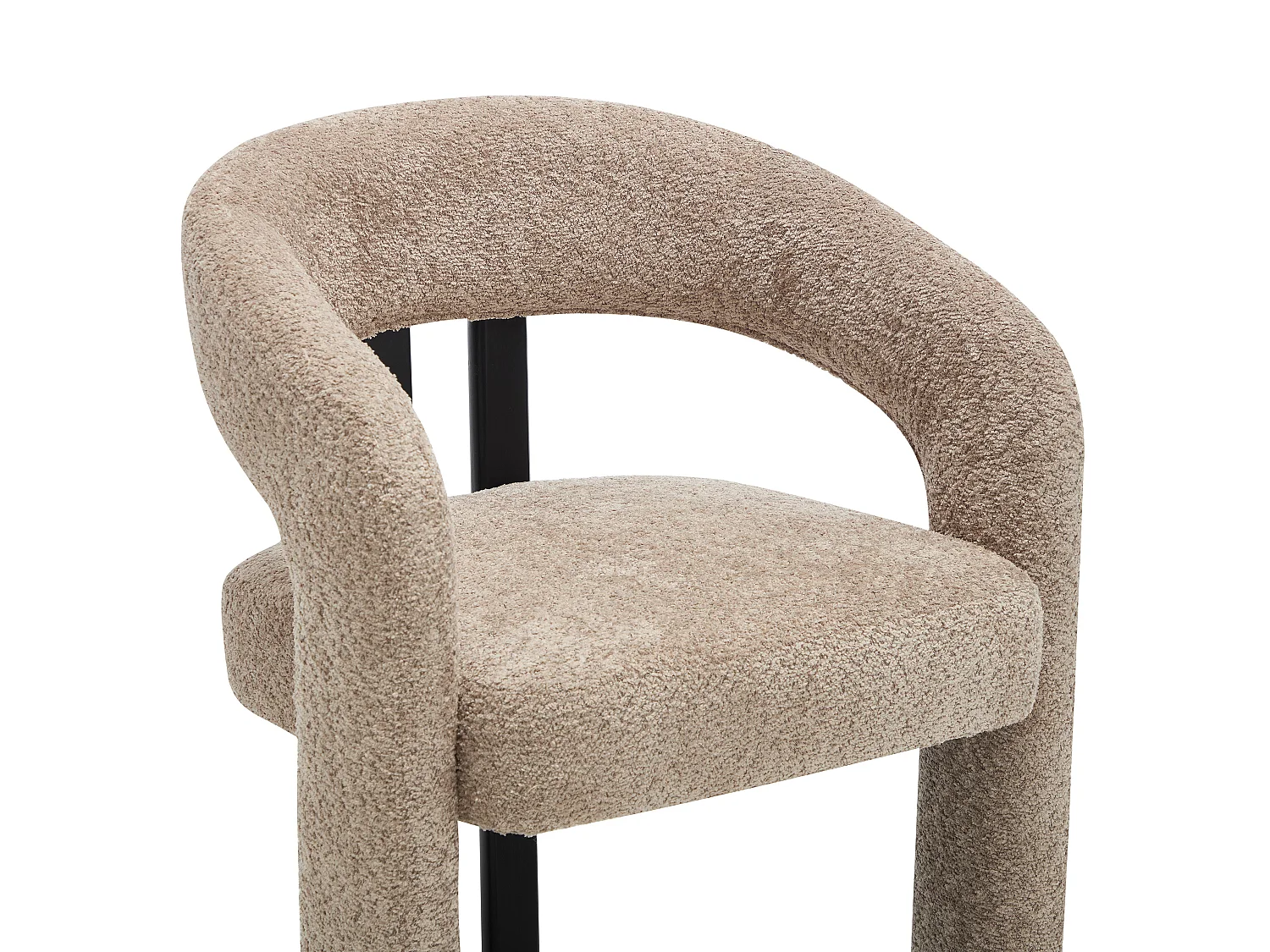 Chaise avec accoudoirs en tissu bouclette et bois d'hévéa noir - Taupe - NORETI