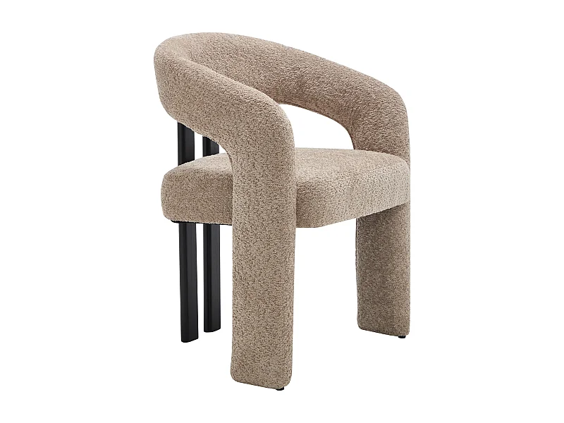 Chaise avec accoudoirs en tissu bouclette et bois d'hévéa noir - Taupe - NORETI
