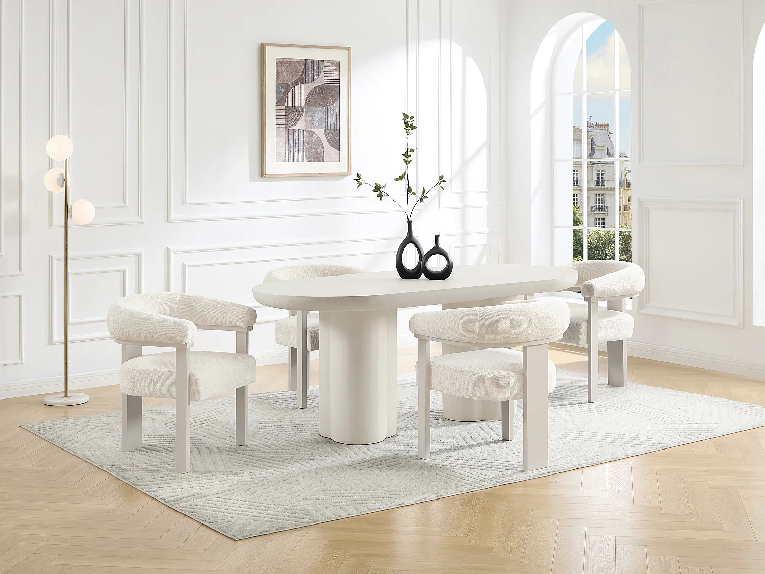 Chaise avec accoudoirs en tissu texturé et bois d'hévéa beige - Crème - LIVELIA de Pascal Morabito