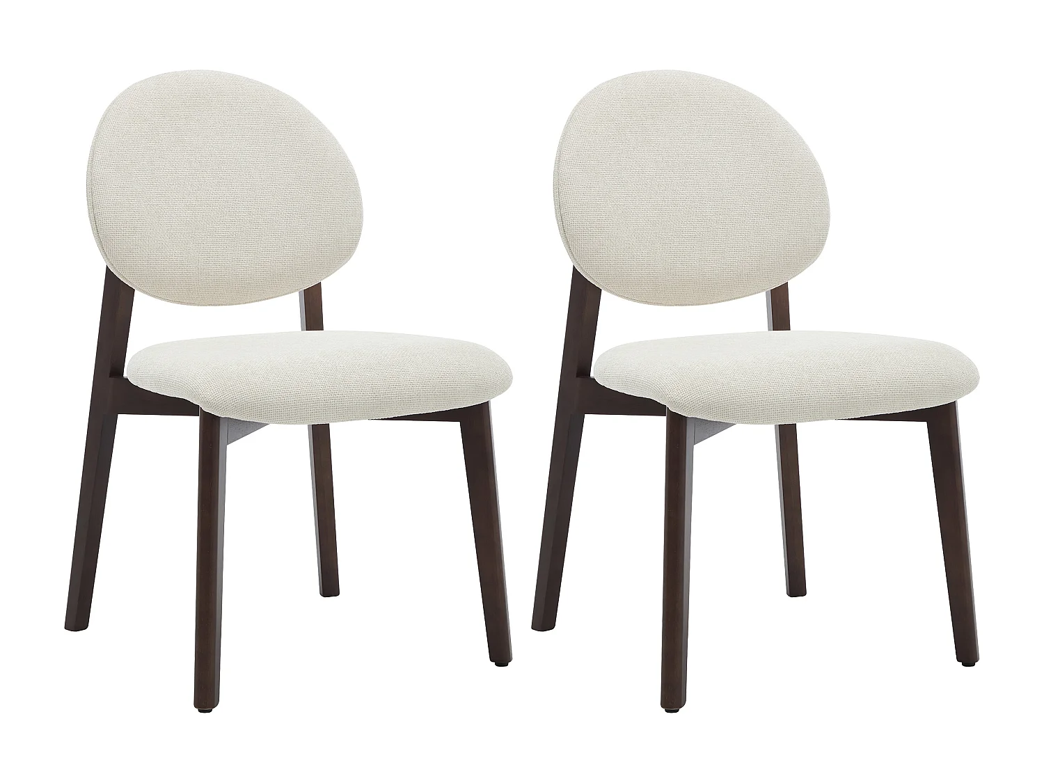 Lot de 2 chaises en tissu texturé et bois d'hévéa naturel foncé - Crème - MARLENI