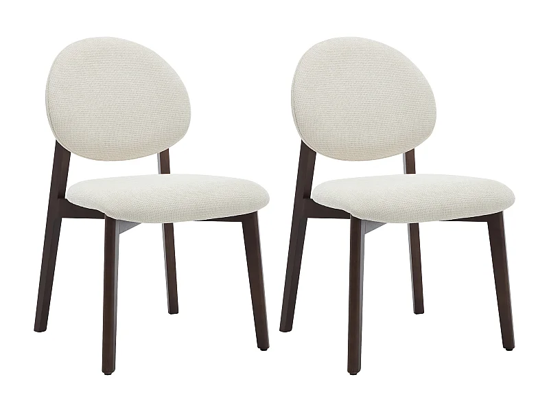 Lot de 2 chaises en tissu texturé et bois d'hévéa naturel foncé - Crème - MARLENI