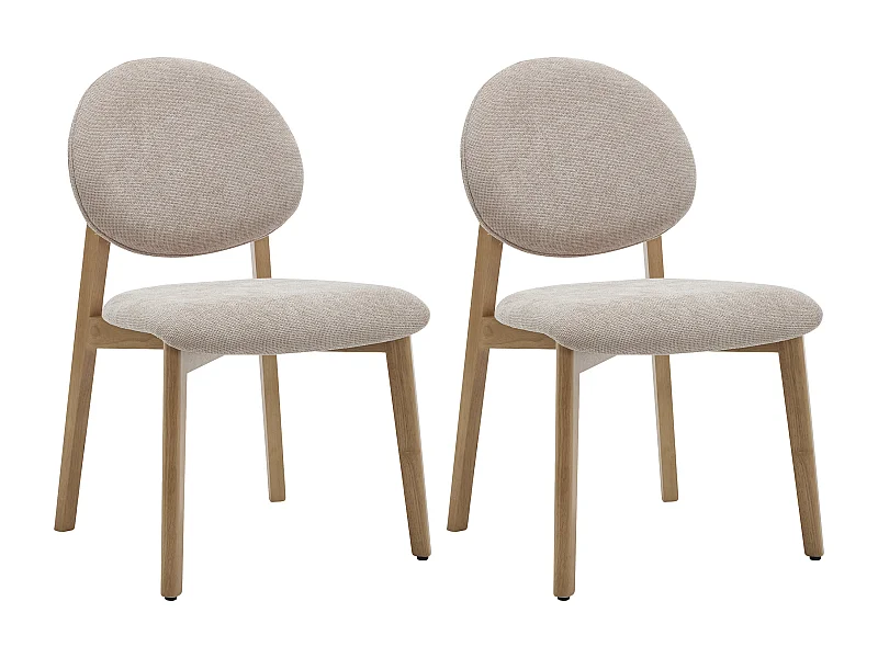 Lot de 2 chaises en tissu texturé et bois d'hévéa naturel clair - Beige - MARLENI