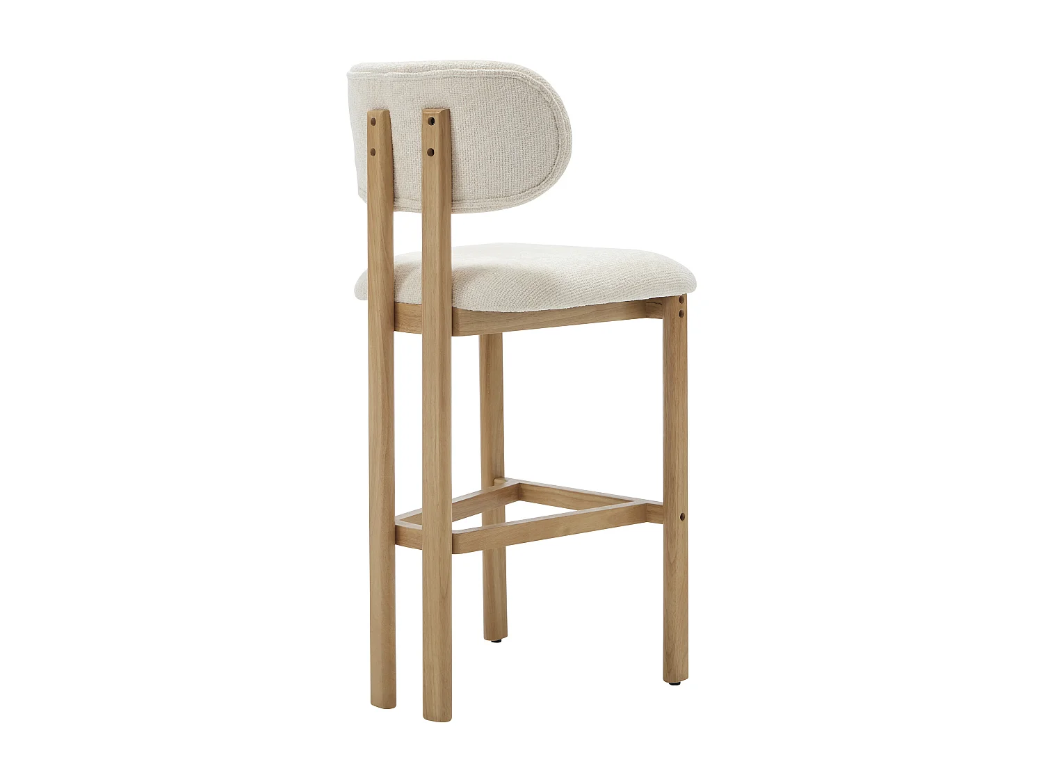 Lot de 2 tabourets de bar en tissu texturé et bois d'hévéa - Crème - YELAZ