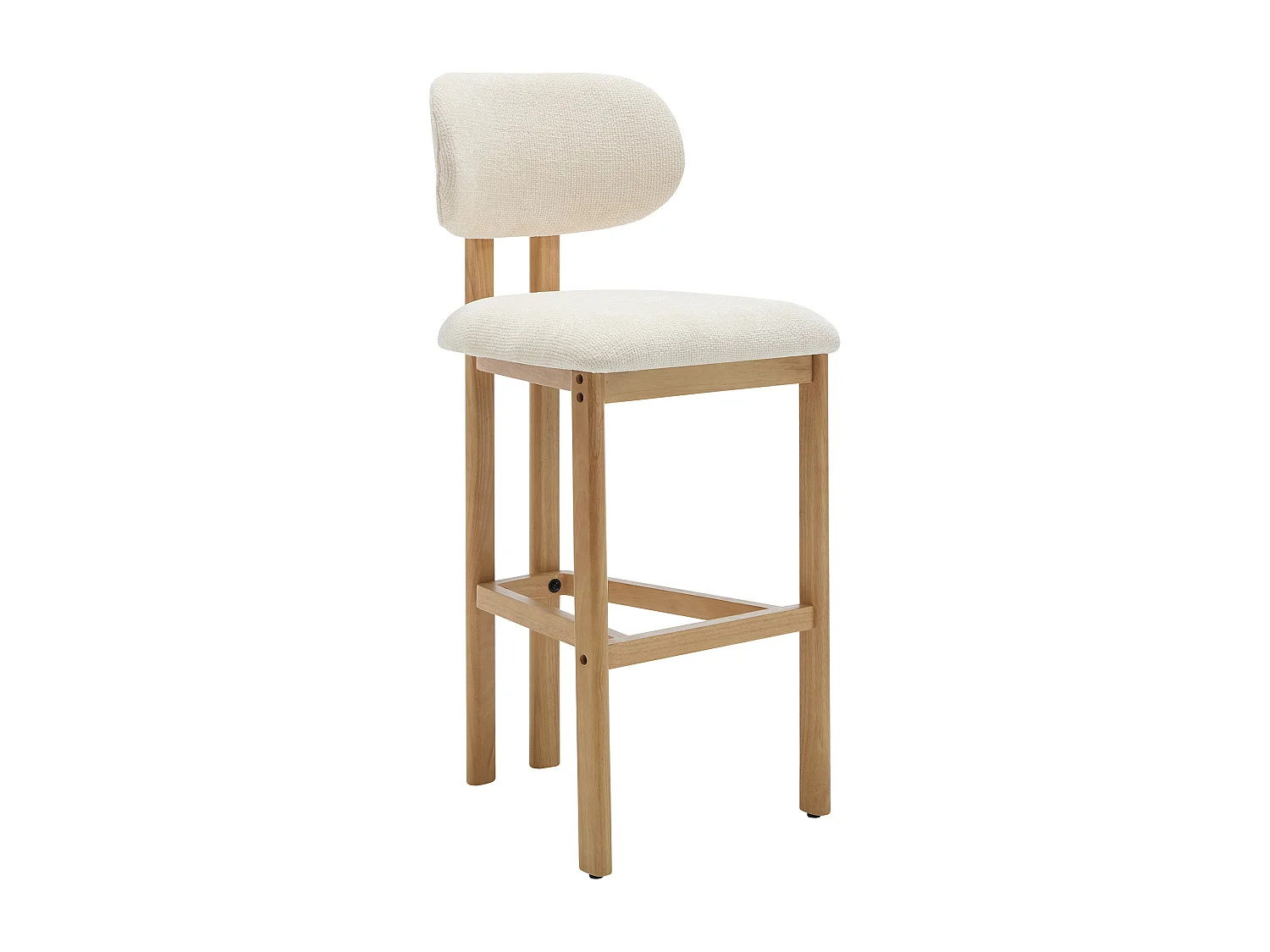 Lot de 2 tabourets de bar en tissu texturé et bois d'hévéa - Crème - YELAZ