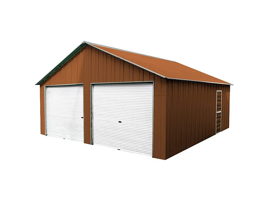 Box container deposito auto lamiera capanno in Acciaio Zincato con doppia saracinesca 666x724cm x h3,80m - 810KG - 48,22 mq - FINITURA LEGNO