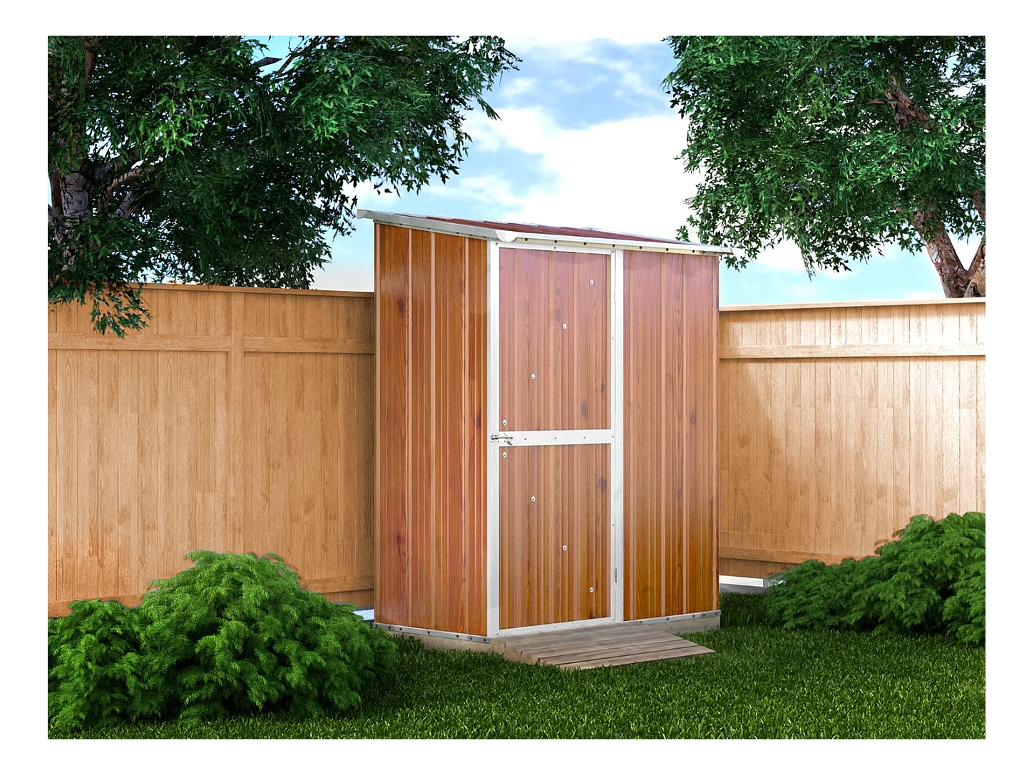 Casetta da giardino in lamiera di acciaio 155x100cm x h 192cm - 50kg - 1,55mq - FINITURA LEGNO