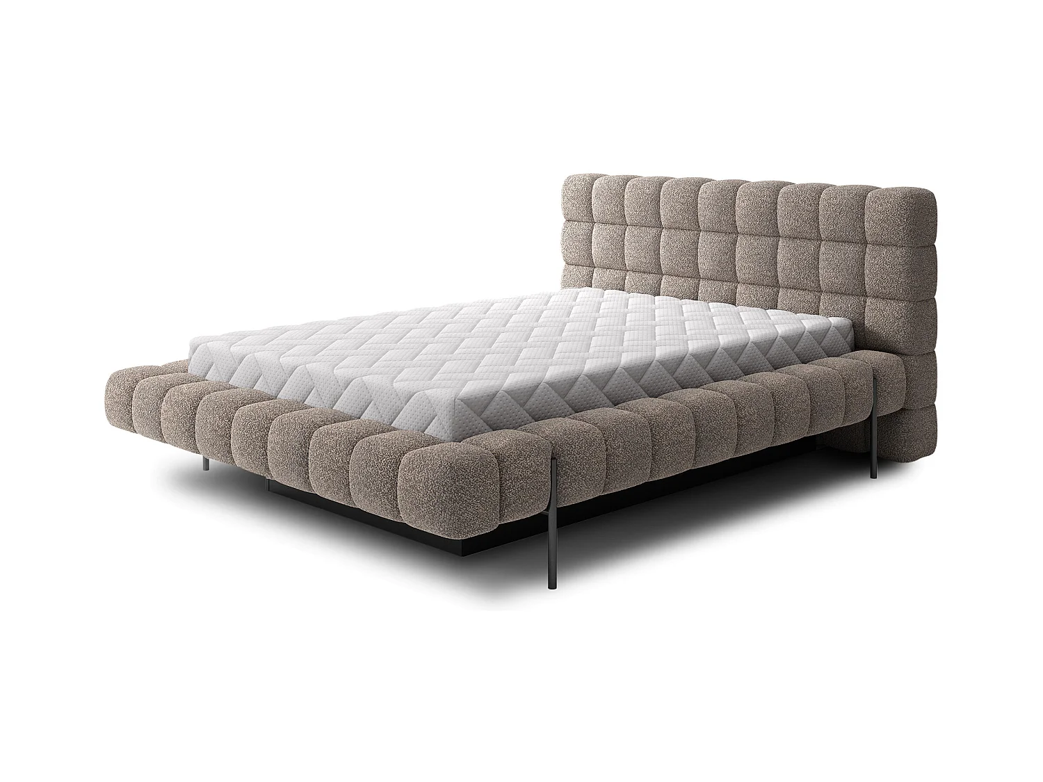 Lit avec coffre de rangement Kopa prestige – Revêtement tissu capitonné-Marron clair-160x200