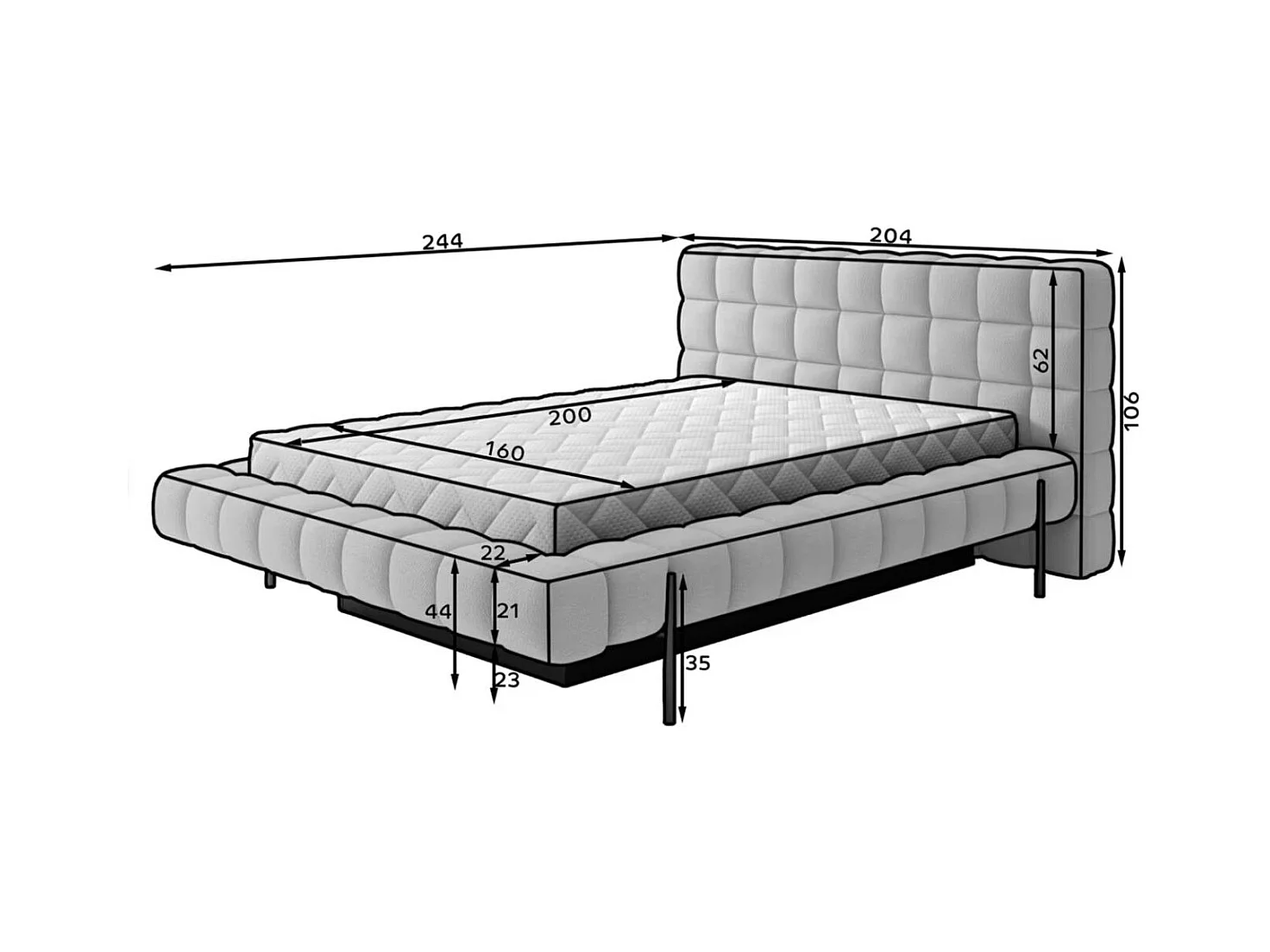 Lit avec coffre de rangement Kopa prestige – Revêtement tissu capitonné-Marron clair-160x200