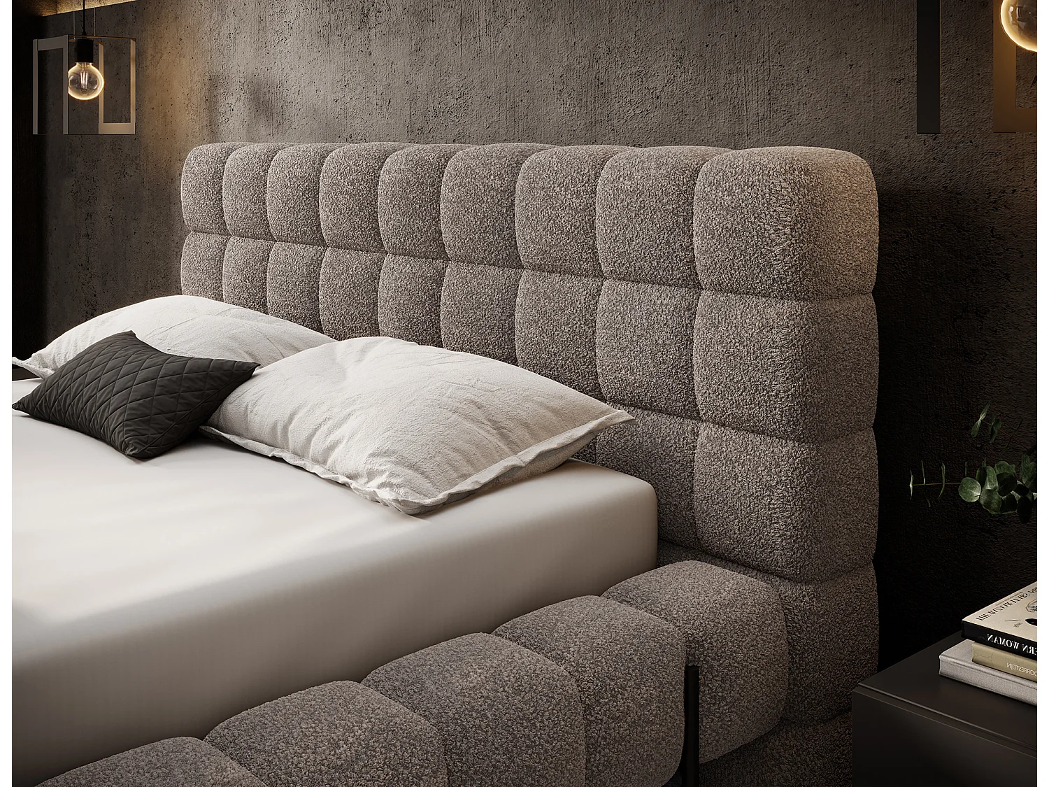 Bed met Kopa prestige opbergbox – Gewatteerde stoffen bekleding-Kleur Lichtbruin-Slapen 160x200cm