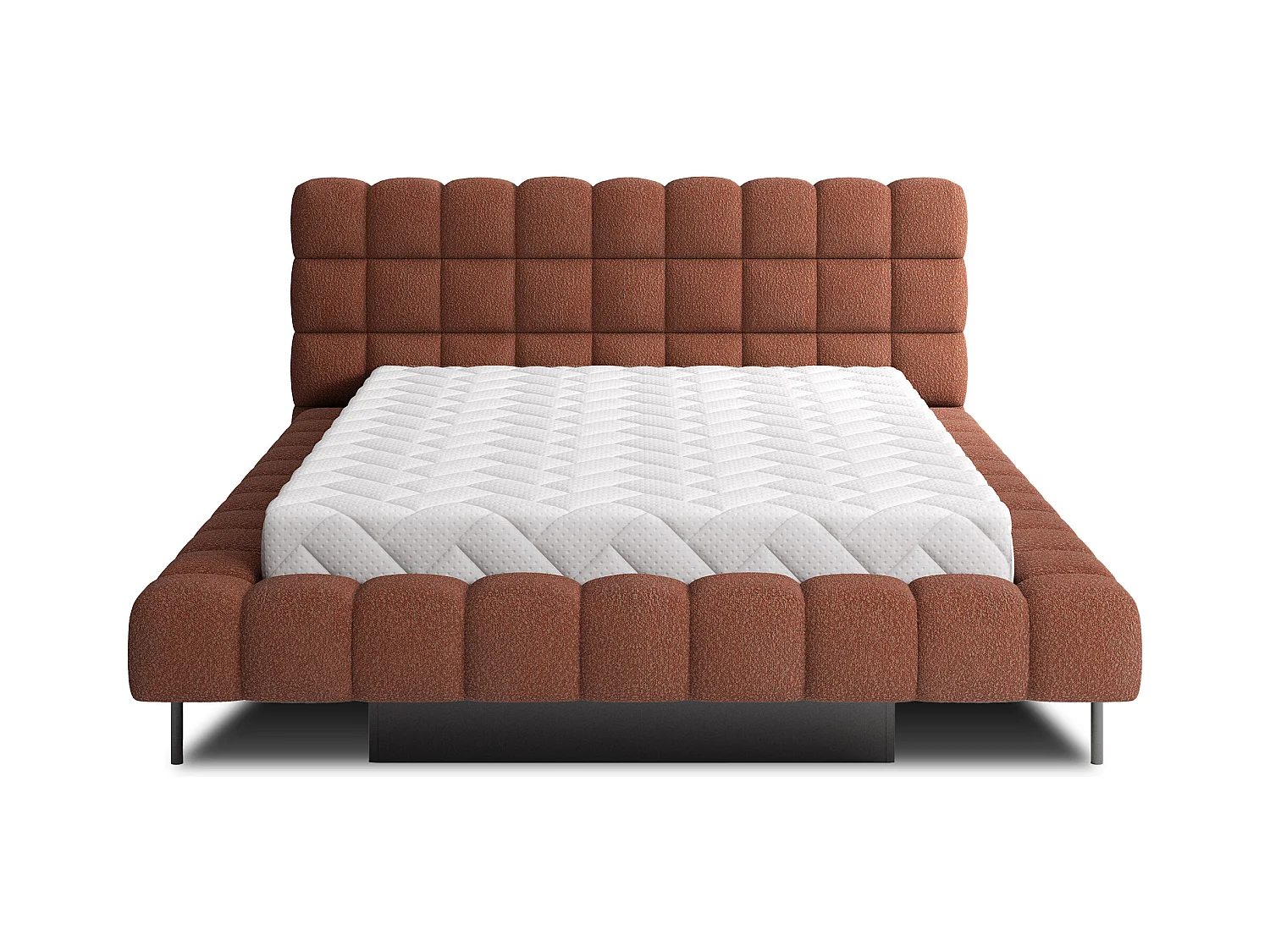 Bed met Kopa prestige opbergbox – Gewatteerde stoffen bekleding-Kleur Tomette rood-Slapen 140x200cm