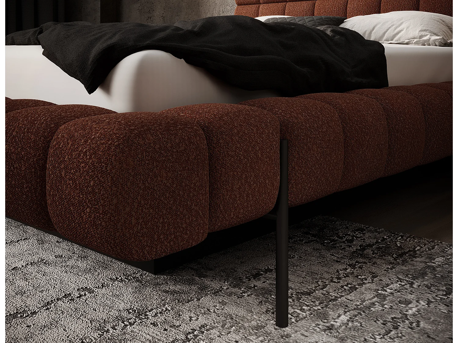 Lit avec coffre de rangement Kopa prestige – Revêtement tissu capitonné-Rouge tomette-140x200