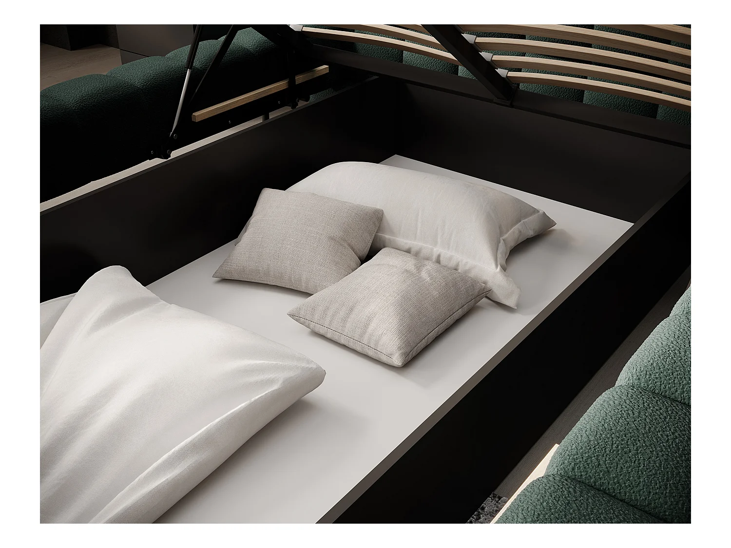 Lit avec coffre de rangement Kopa prestige – Revêtement tissu capitonné-Vert foncé-180x200