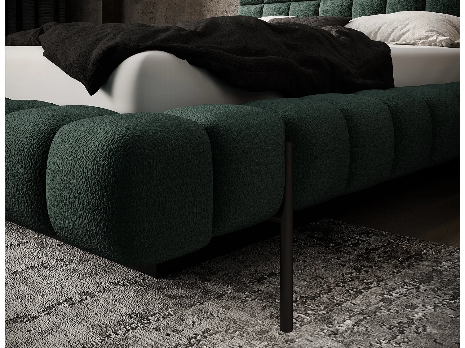 Lit avec coffre de rangement Kopa prestige – Revêtement tissu capitonné-Vert foncé-180x200