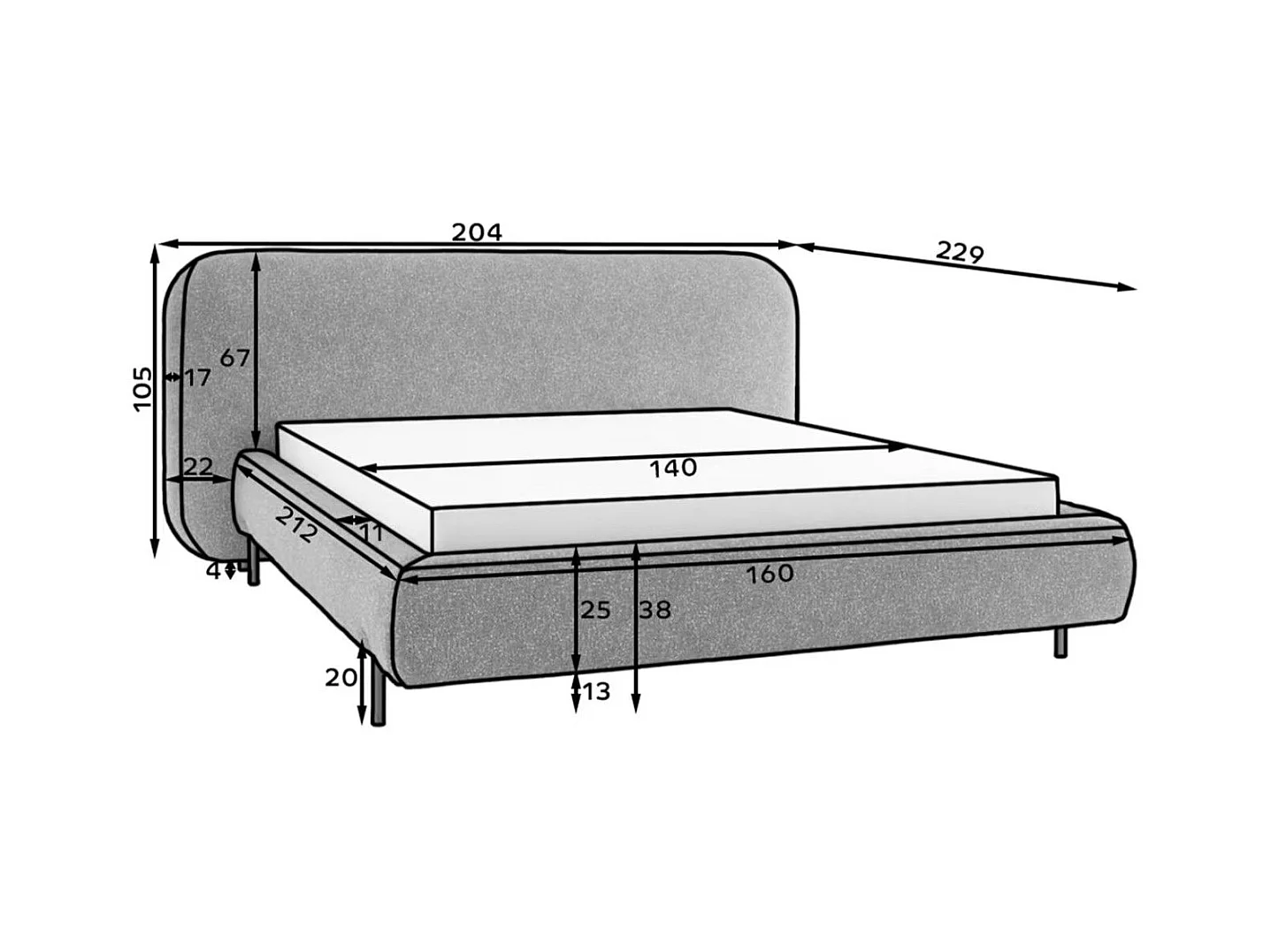 Booby prestige opbergbed – Modern fluweel en geoptimaliseerde opbergruimte-Kleur Donkergrijs-Slapen 140x200cm