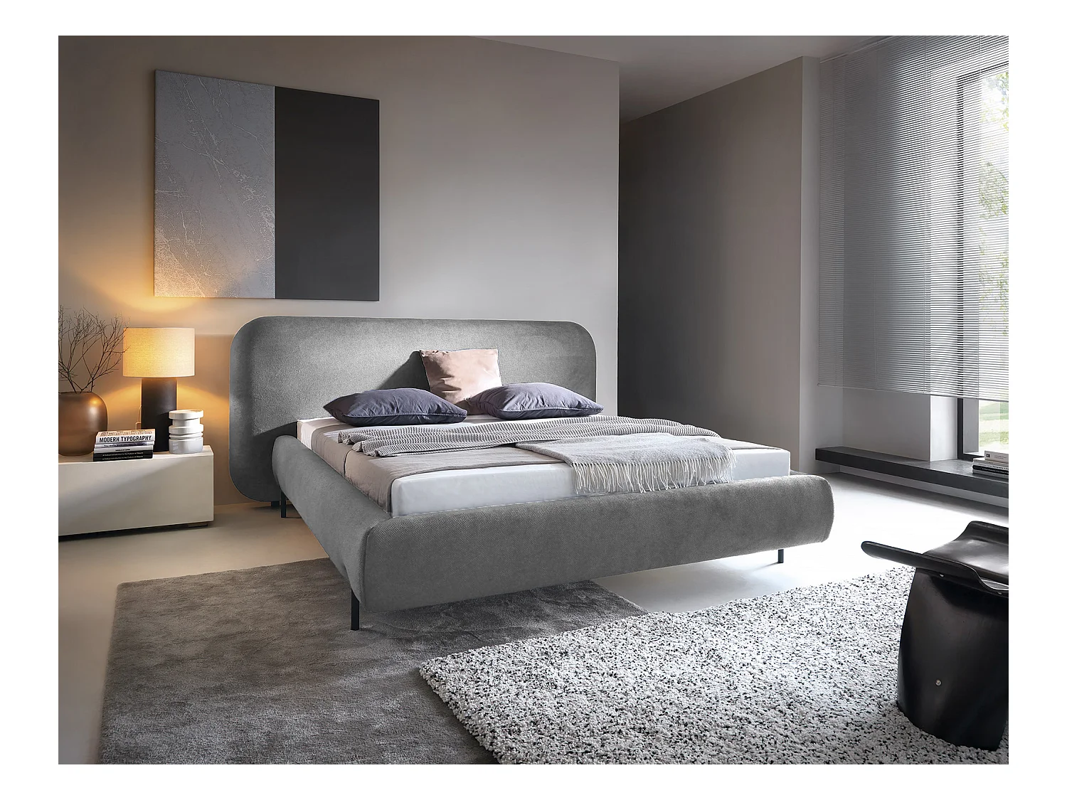 Booby prestige opbergbed – Modern fluweel en geoptimaliseerde opbergruimte-Kleur Donkergrijs-Slapen 140x200cm