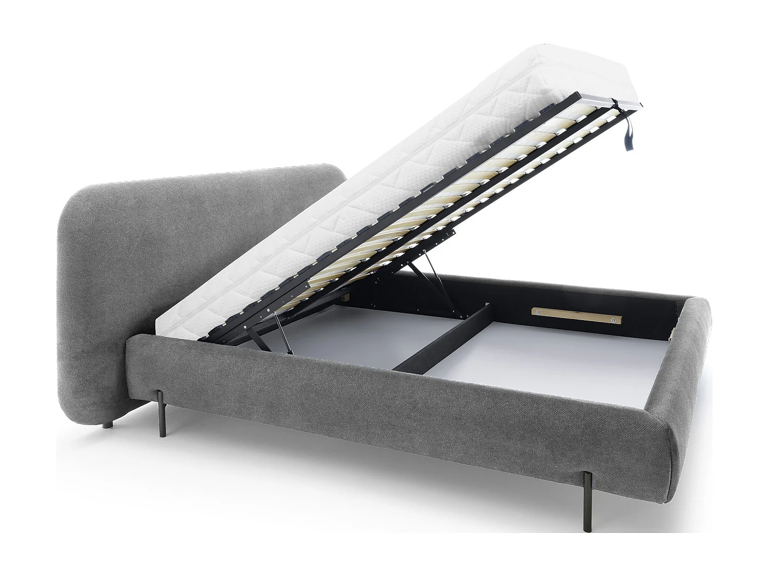 Booby prestige opbergbed – Modern fluweel en geoptimaliseerde opbergruimte-Kleur Donkergrijs-Slapen 140x200cm