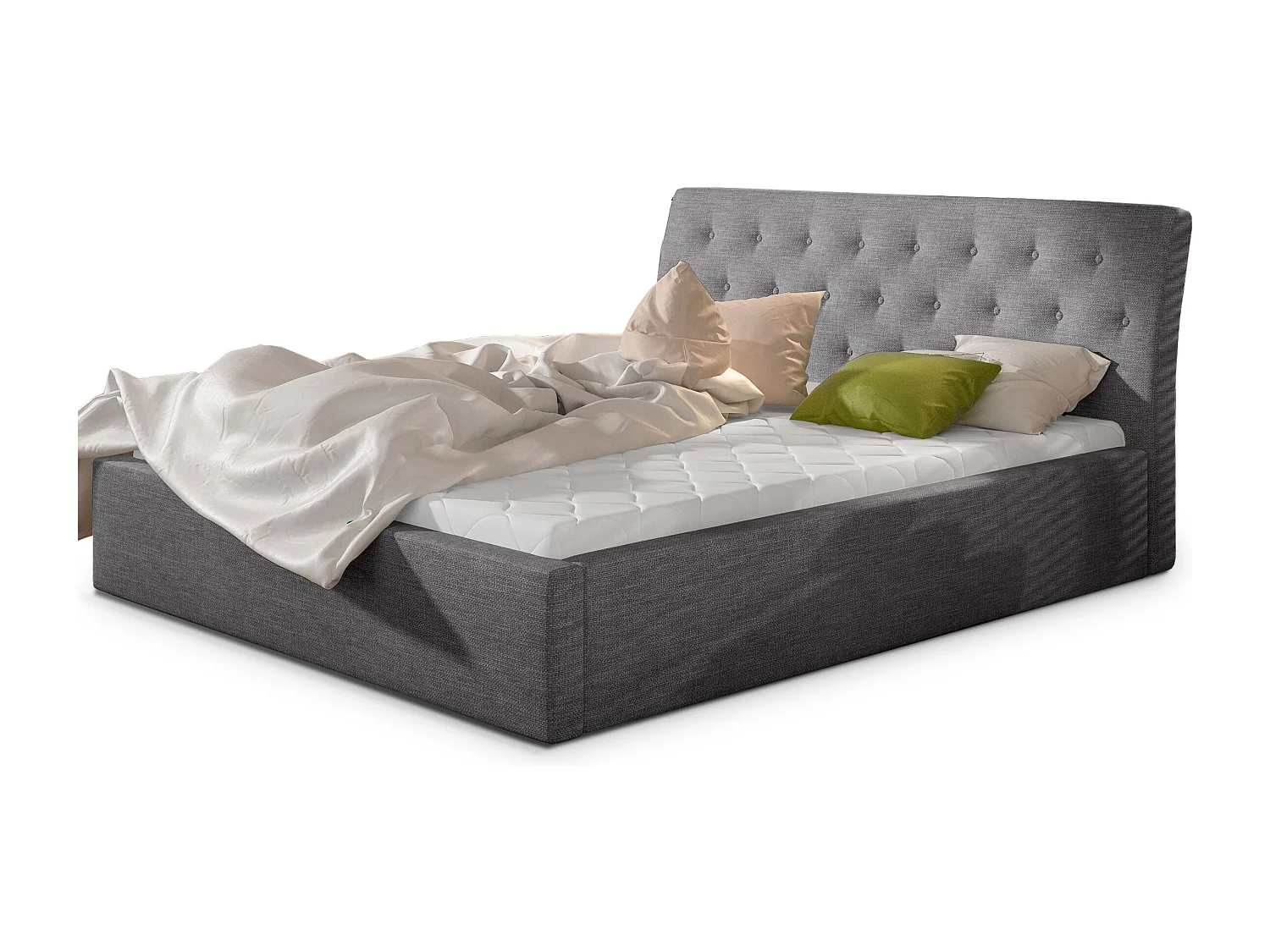 Venizia gewatteerd stoffen bed-Kleur Lichtgrijs-Slapen 180x200cm-Versie opslagruimte