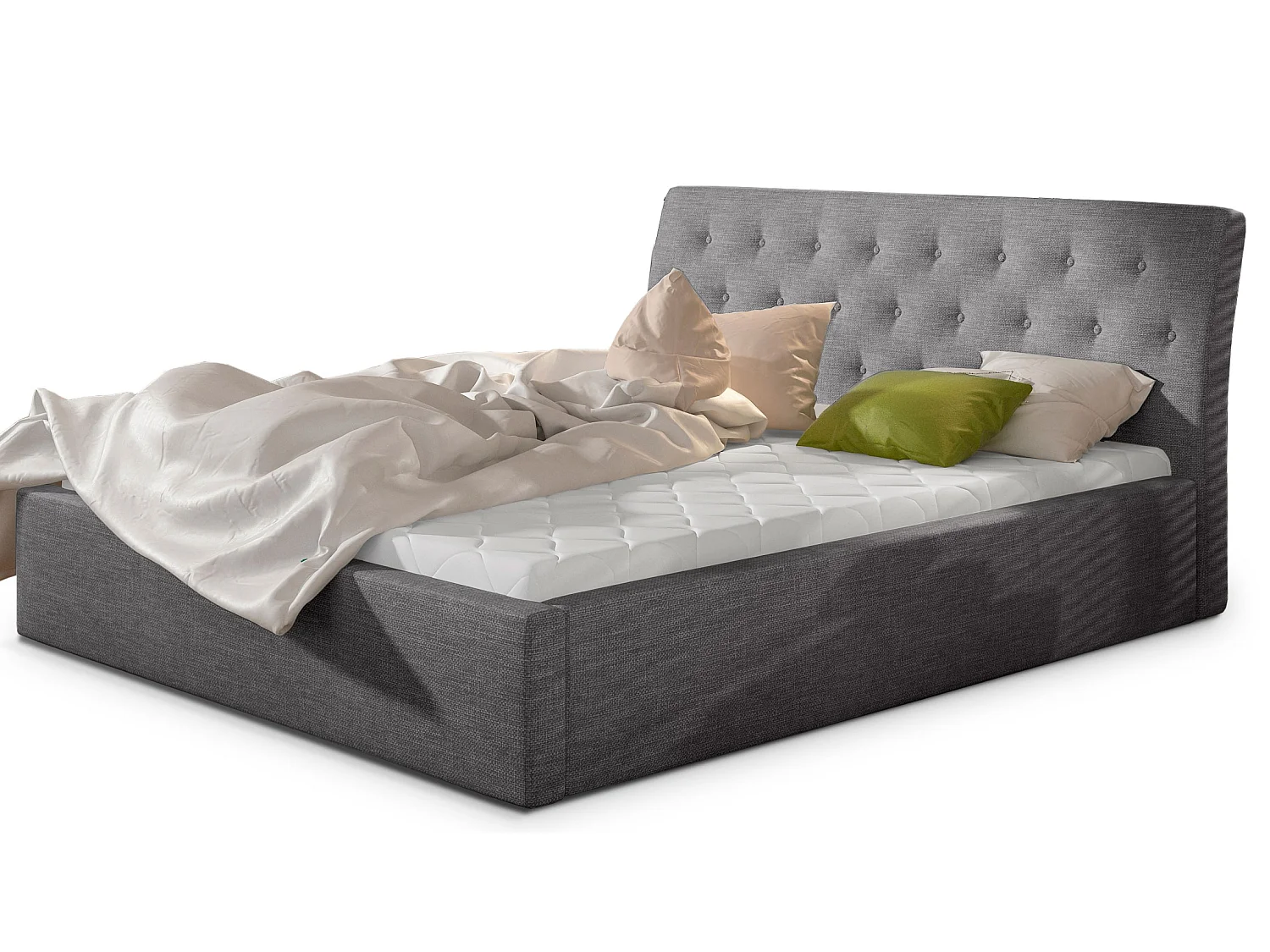Cama acolchada de tela Venizia-Gris claro-180x200 cm-Versión caja