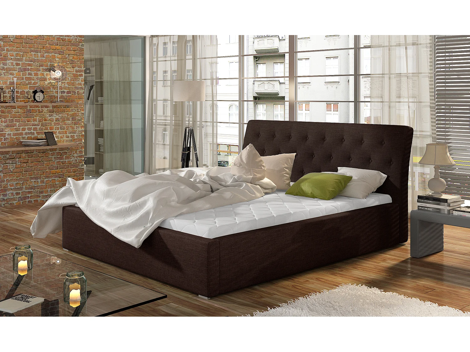Cama acolchada de tela Venizia-Gris claro-180x200 cm-Versión caja