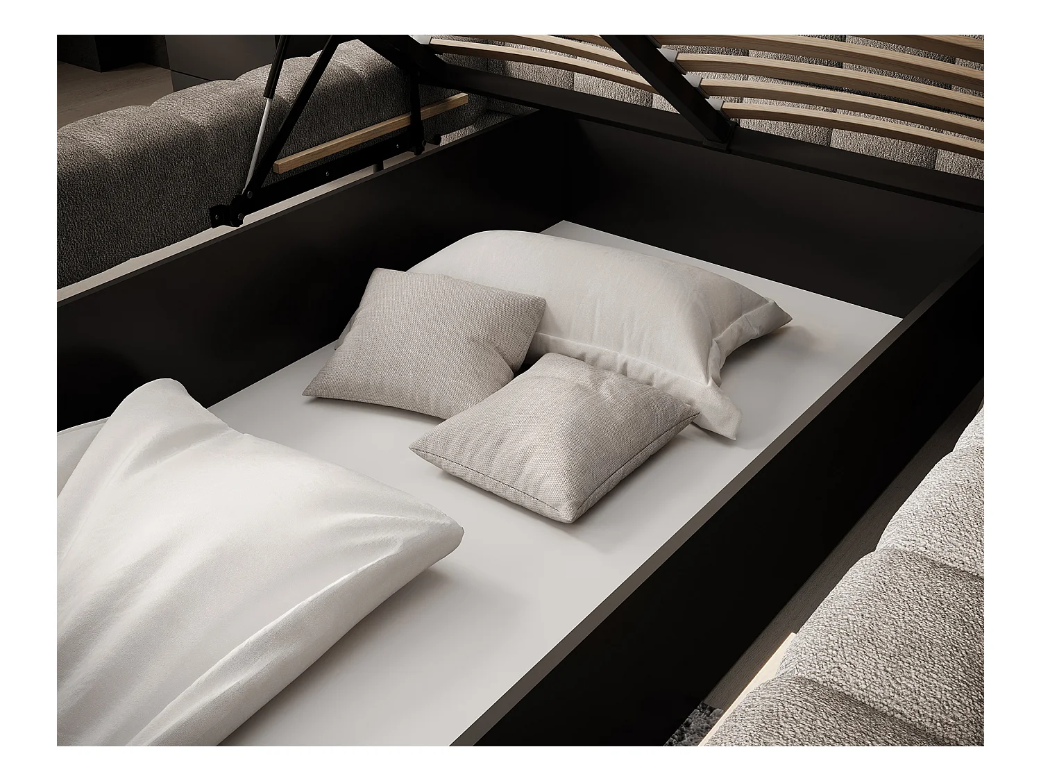 Lit avec coffre de rangement Kopa prestige – Revêtement tissu capitonné-Beige-180x200