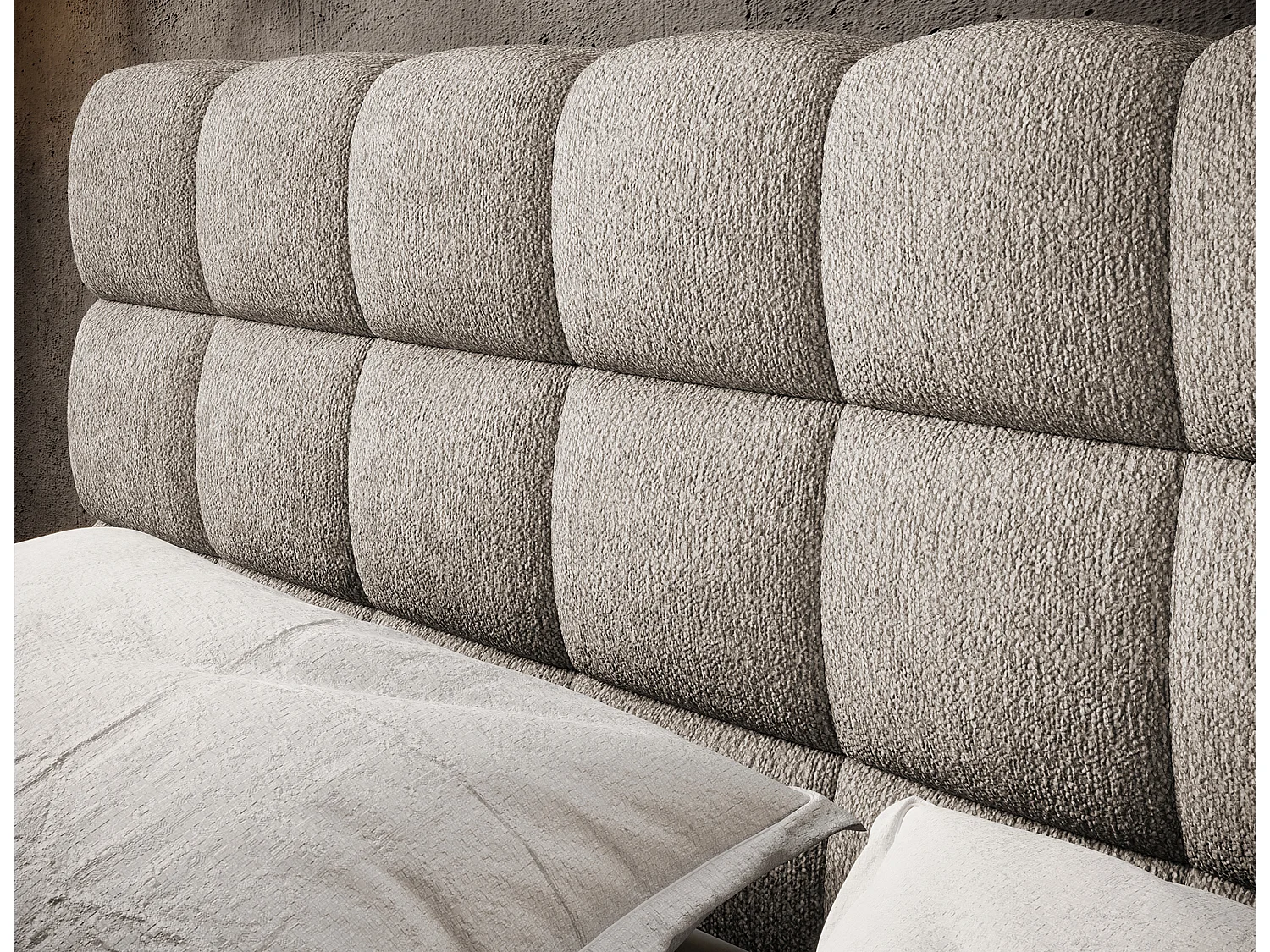 Lit avec coffre de rangement Kopa prestige – Revêtement tissu capitonné-Beige-180x200